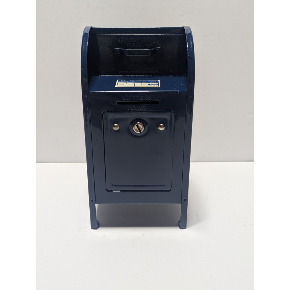 Vintage Western Stamping Corp USPS U.S. Mail Box Bank Blue Metal Coin Bank #1326